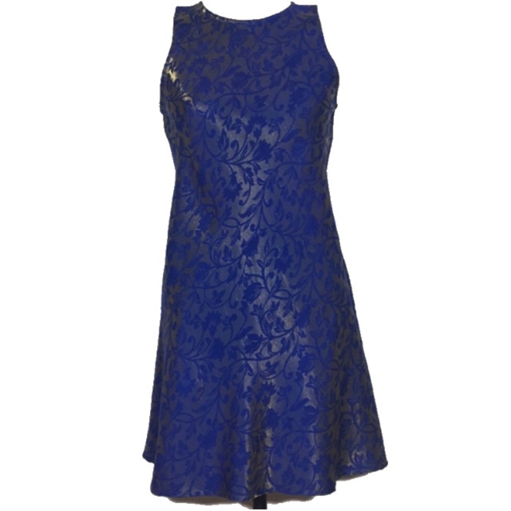 Golden Blue Embossed Floral Dress